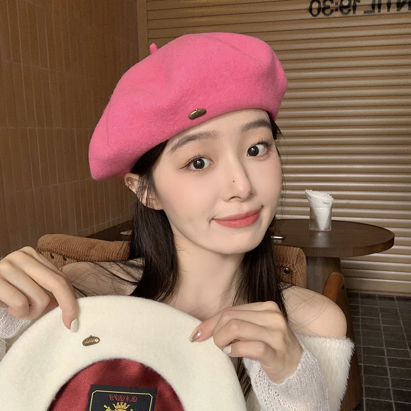 高品质毛呢贝雷帽女秋冬季纯色百搭休闲气质复古甜美画家帽显脸小