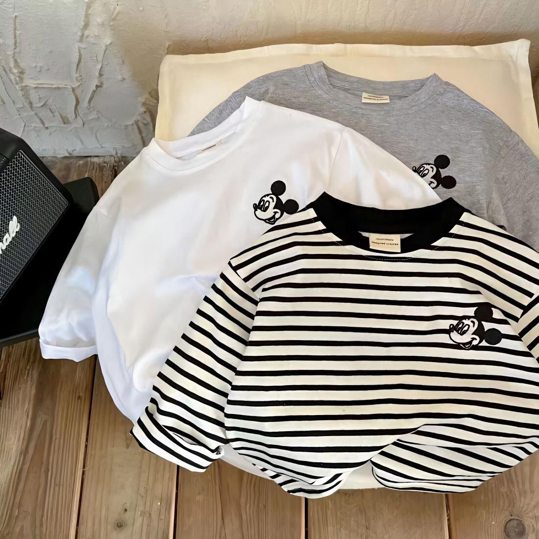 男女童长袖T恤条纹卡通绣花洋气宝宝打底衫春秋款韩t童装