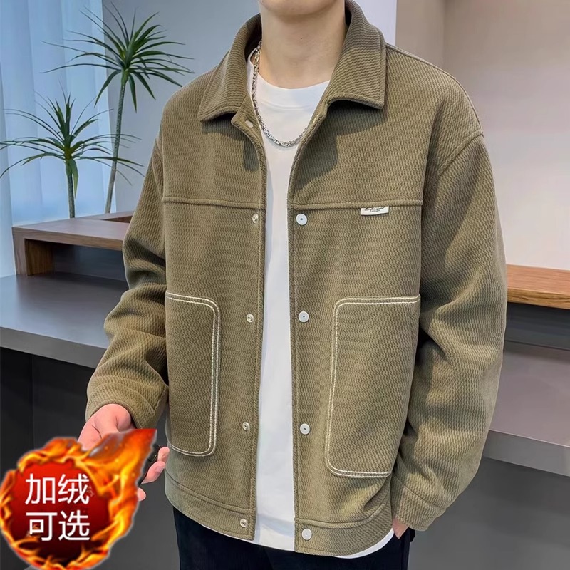 法乐琪秋冬男潮牌高级感帅气翻领百搭外套欧密绒加绒加厚时尚夹克