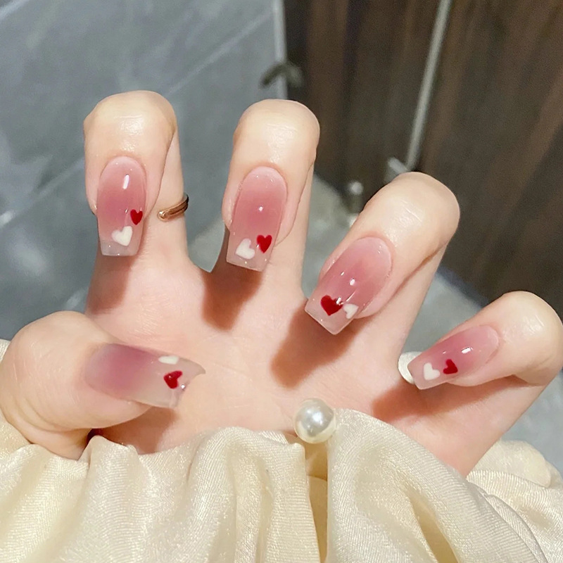 新店浮力24片机器甲小红书同款冰透腮红渐变穿戴甲爱心胶水款