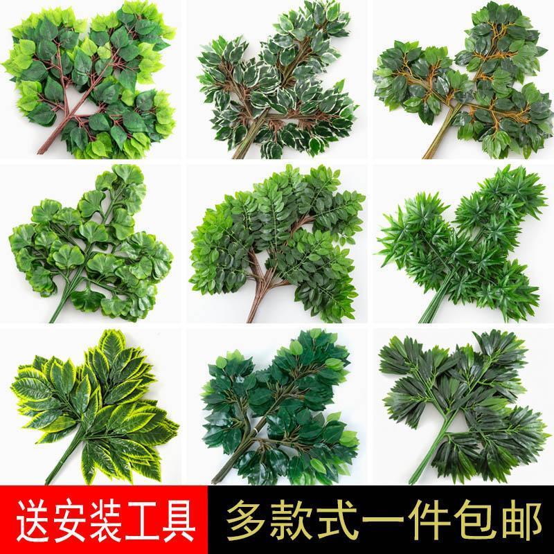 仿真榕树叶桦树叶假树叶子室内假树塑料过胶绿色树枝造景植物装饰