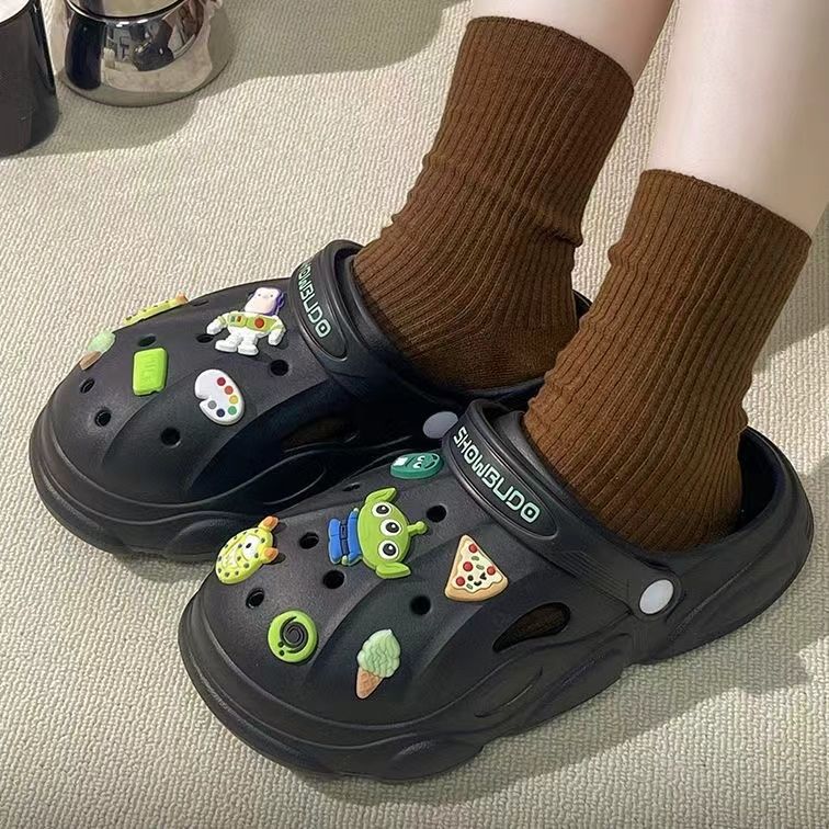 洞洞鞋男2024年ins外穿超火时尚百搭学生情侣两穿厚底防滑包头拖