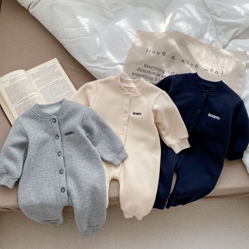 韩版男宝宝秋冬装卫衣连体衣加绒保暖字母爬服婴幼儿棒球服哈衣