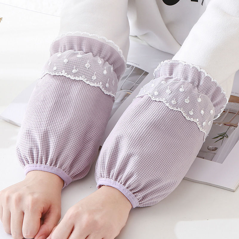 羽绒服专用冬季短款蕾丝袖套女办公防污学生套袖工作防脏袖筒护袖