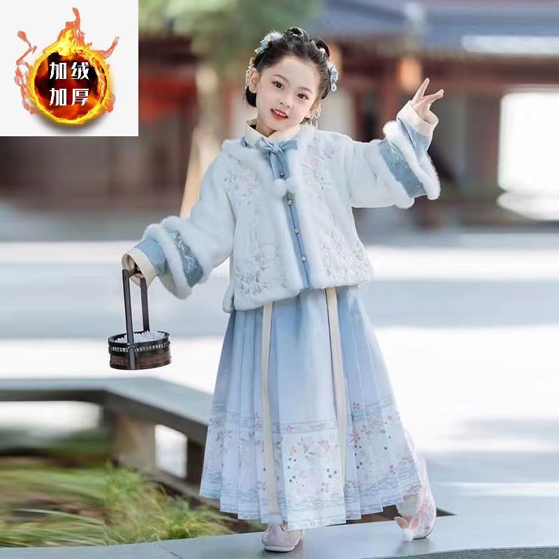 宝宝汉服加绒拜年服冬款加厚中国风儿童古风唐装马面裙冬季新款