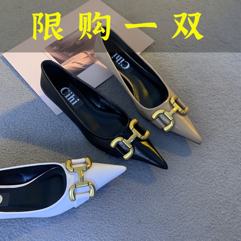 达芙妮沿荐Cihi5-116高定系列！小尖头猫跟包头马蹄扣小单鞋2023