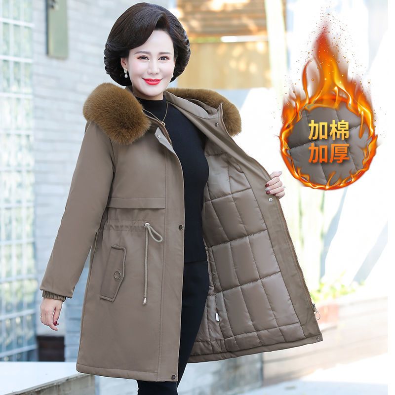 雅鹿妈妈冬装派克服外套中长款中老年棉衣女秋冬大码中年加厚羽绒