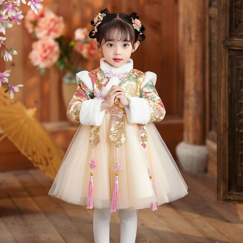 汉服女童冬款拜年服2022新款过年服加绒唐装兔年童装儿童新年冬季