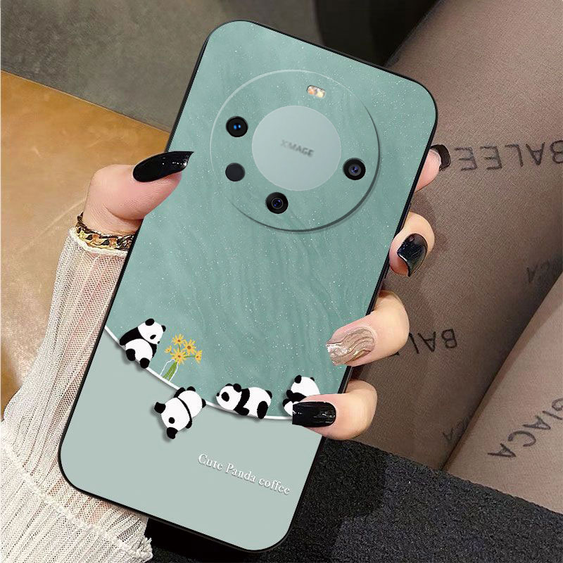 华为mate60pro液态潮熊猫创意手机壳新款女高级感全包防摔保护套