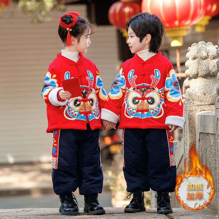 女童中国风唐装套装拜年服男童周岁礼服过年宝宝喜庆两件套新年装