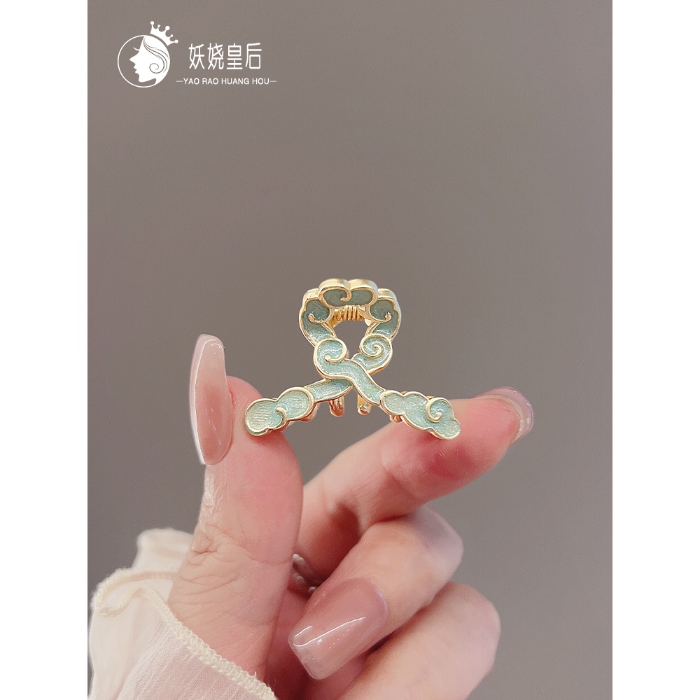 古风蓝色祥云小抓夹新中式边法式小众简约ins超仙精气质网红可爱