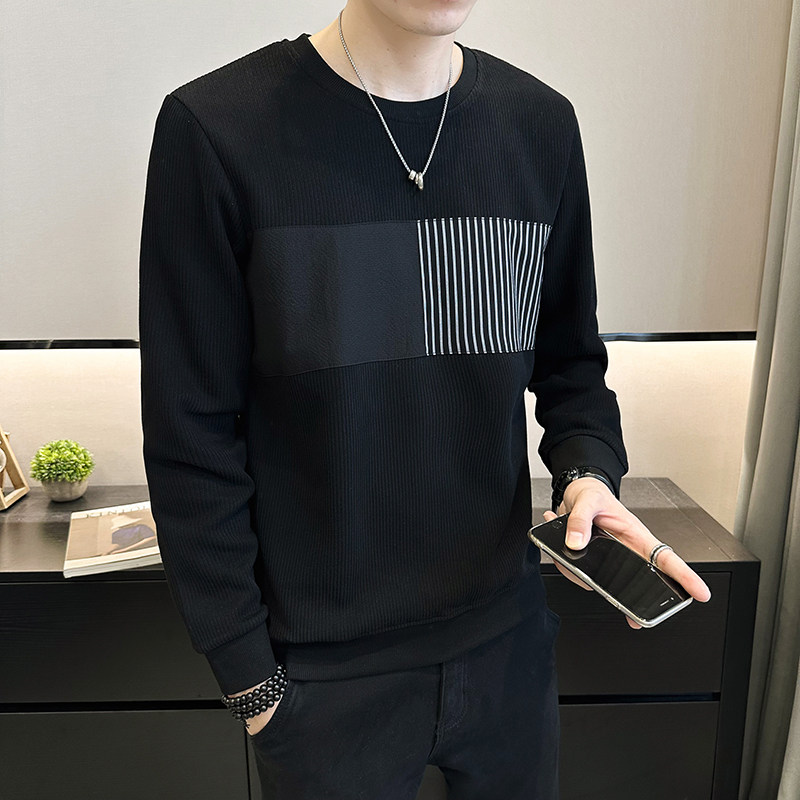 【小扬哥推荐】时尚拼接撞色圆领卫衣2023秋冬新款修身长袖百搭上