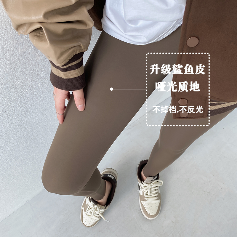 卡其色鲨鱼裤打底裤女春秋冬加绒外穿紧身瘦腿压力瑜伽收腹芭比裤