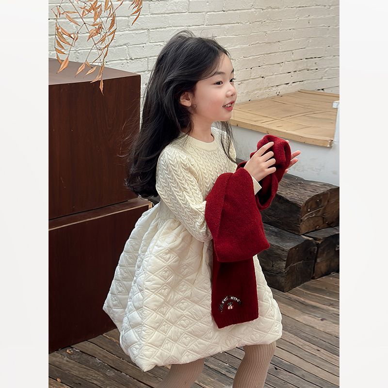 女童韩版时髦2023新款秋冬童装洋气宝宝针织毛衣裙气质甜美公主裙