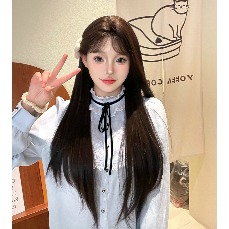 鱼妹妹假发女日常网红长直发新款一字前蕾丝逼真全头套式