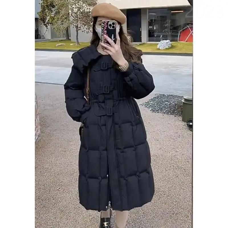冬季冬季爆款羽绒服女2023年款娃娃领过膝长款洋气收腰外套潮
