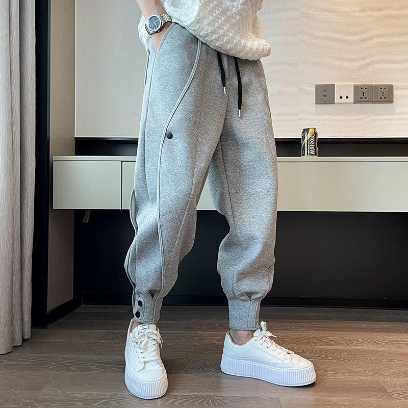 胖MM特大码300斤秋冬季高腰工装运动长裤男宽松休闲束脚哈伦卫裤2