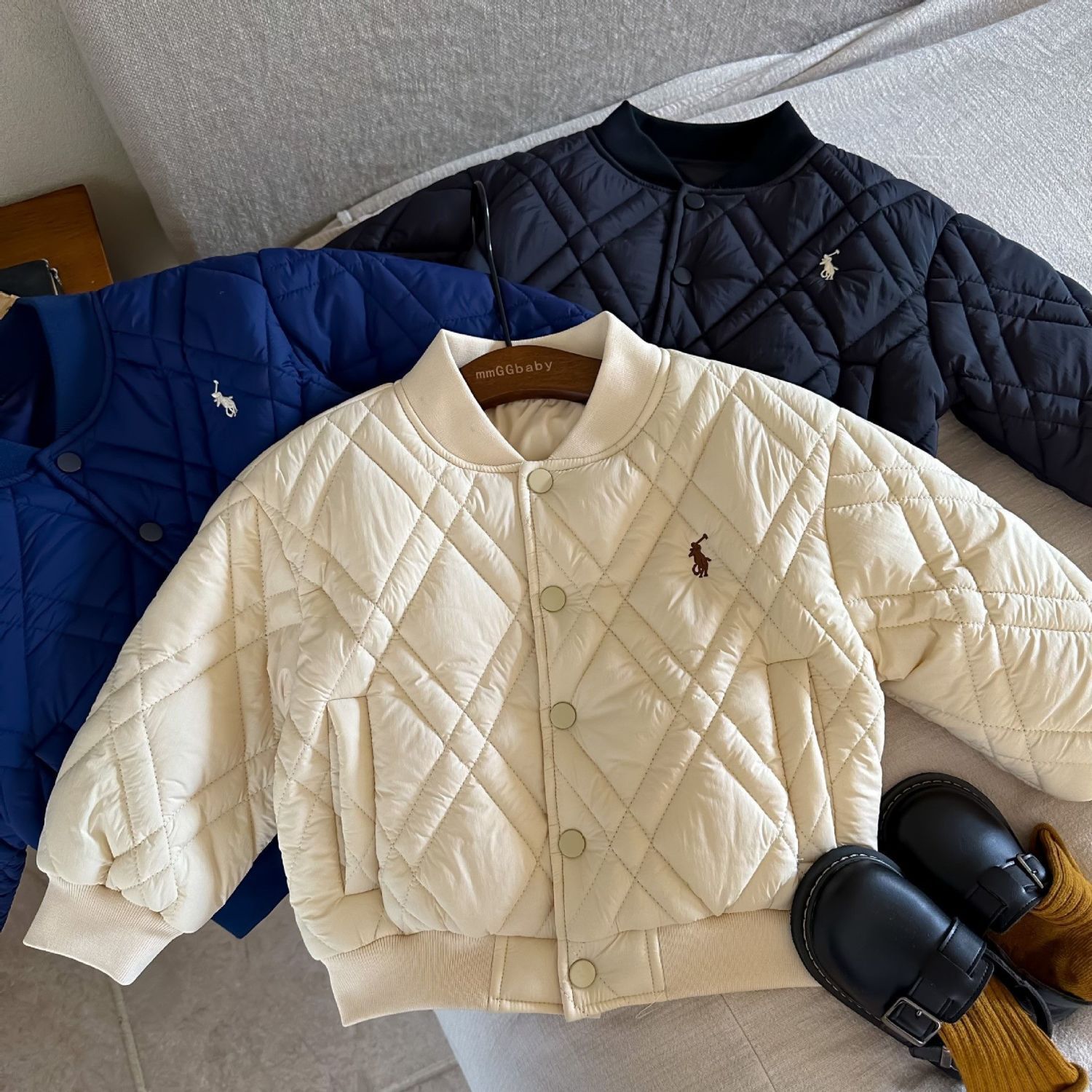 巴拉菈儿童童装2023秋冬季新款男女童刺绣加厚棉服宝宝夹棉外套EW