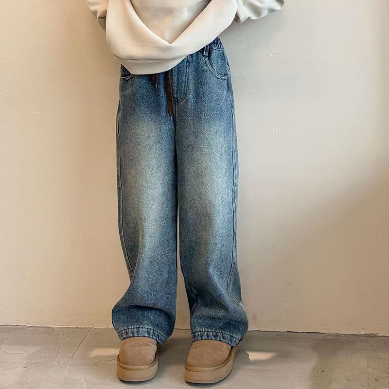 新品巴拉巴拉女童裤子女童牛仔裤新款秋冬季保暖外穿中大童牛仔裤