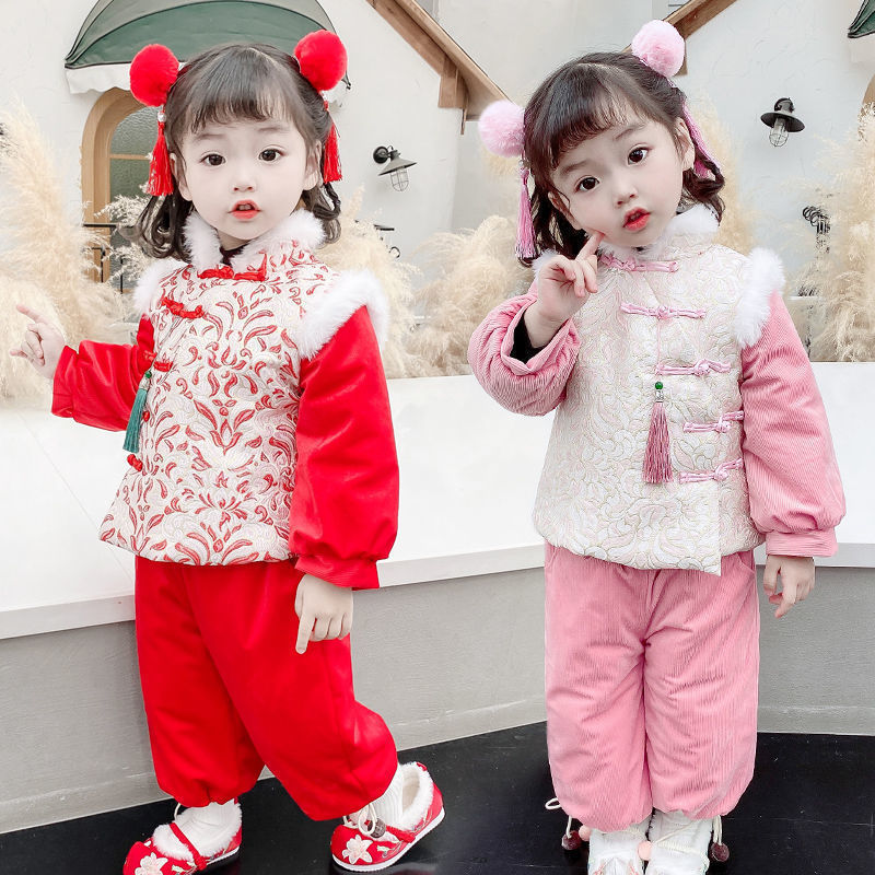 DL朵乐停售2023冬季洋气小童中国风唐装加绒加厚女宝宝新年装