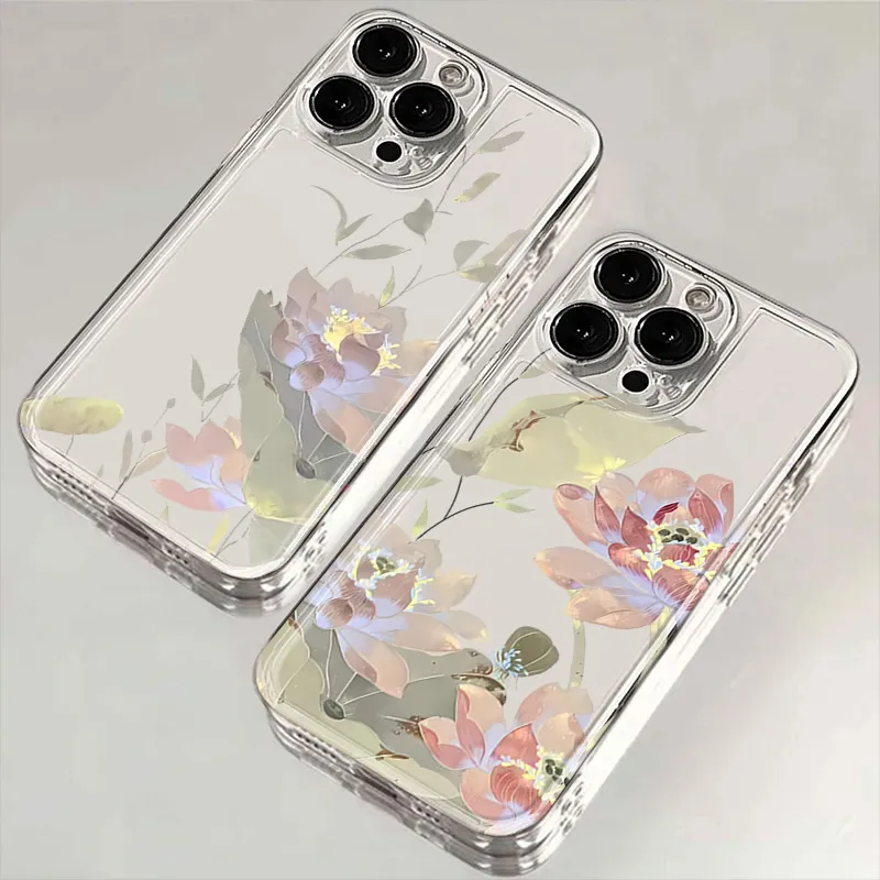 荷花苹果15手机壳iPhone14防摔软壳华为vivo小米oppo全包硅胶保护