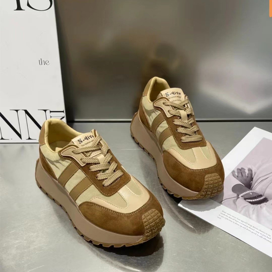 （甘姐专属）秋季时尚新款拼色百搭厚底透气系带阿甘鞋女鞋跟高6CM