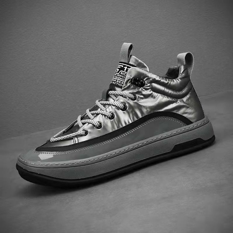 日系高帮男鞋帆布鞋个性银色潮鞋中帮板鞋小丑鞋男士高帮休闲鞋