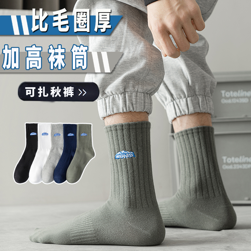 男士袜子纯棉秋冬全棉防臭吸汗中筒青少年运动篮球袜高中生袜子男