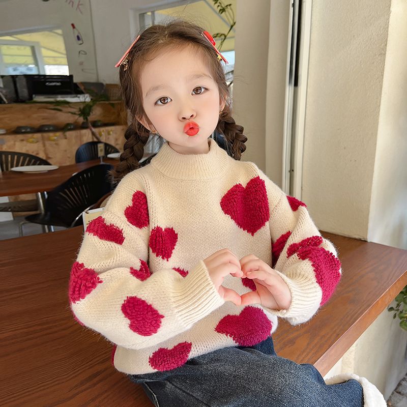 女童毛衣冬季2023新款大童女宝宝加绒加厚外穿上衣儿童针织打底衫