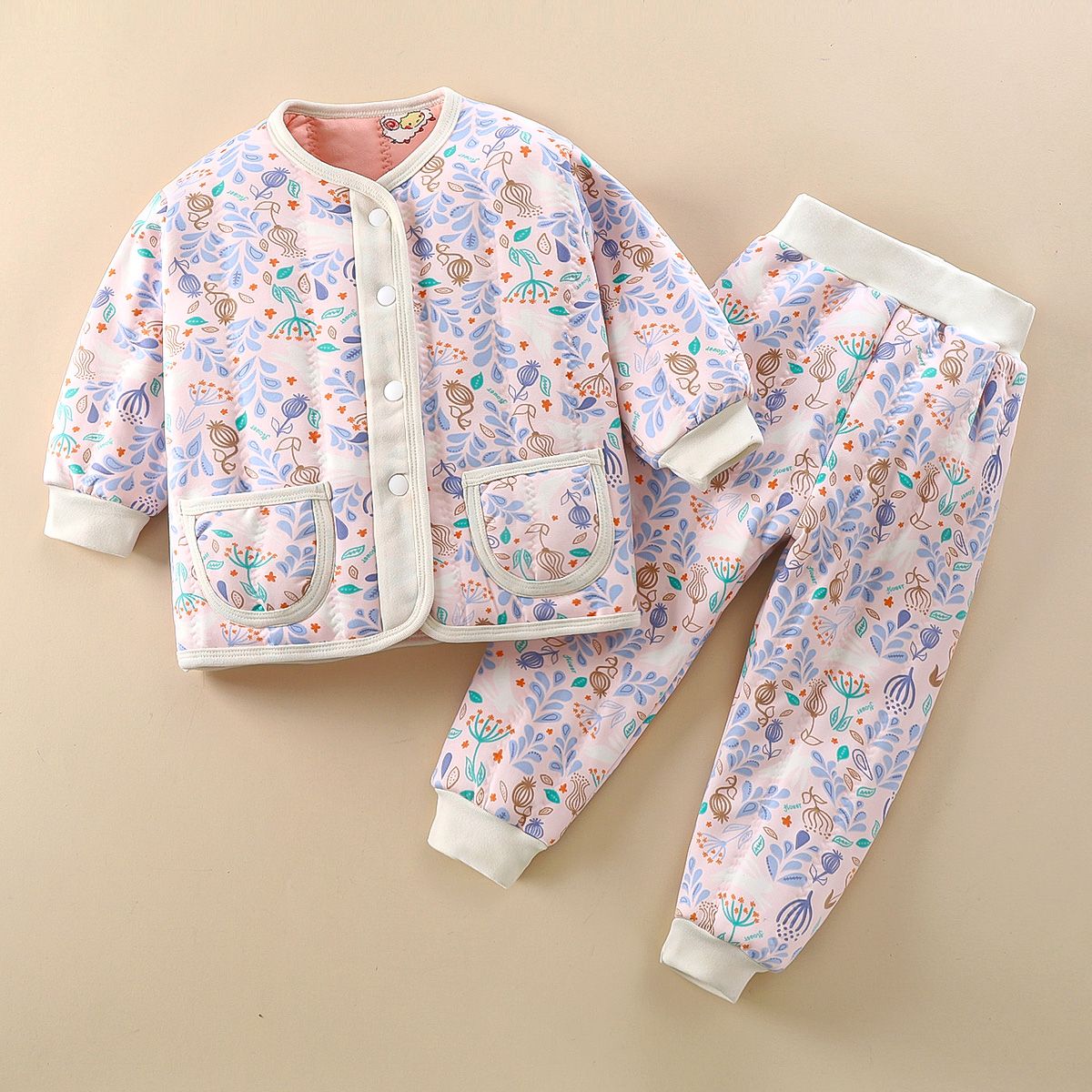加厚三层夹棉内衣套装男童女童棉袄棉裤加棉内穿儿童家居服加绒款