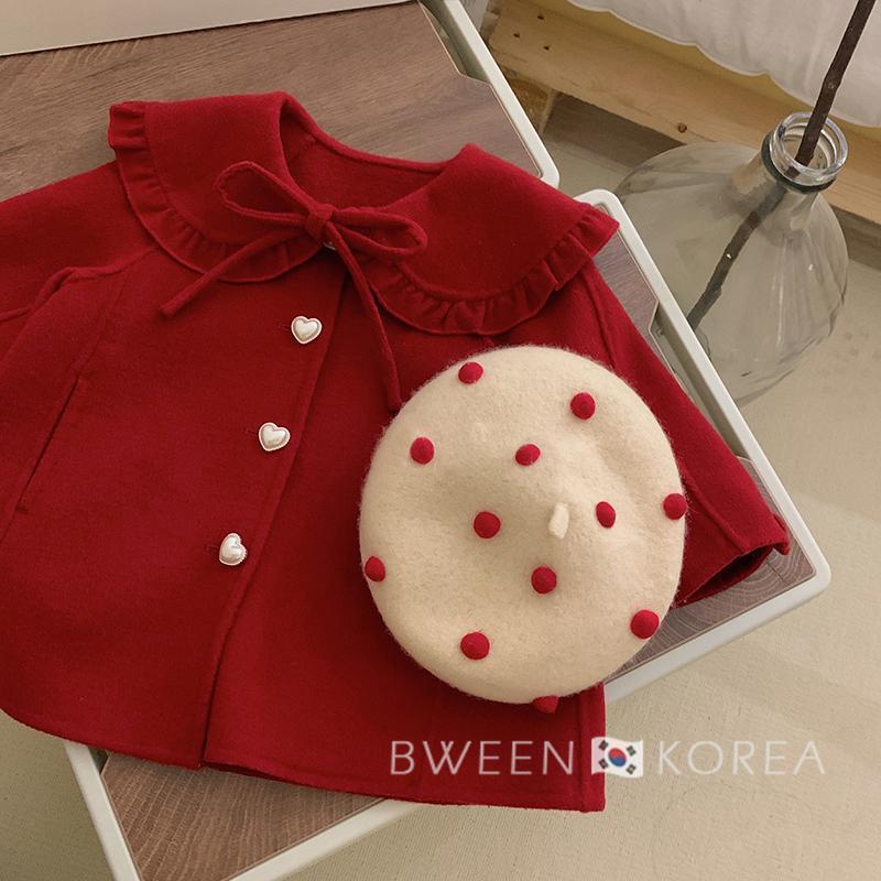 优选女童红色毛呢外套过年服23冬季韩版童装洋气时髦网红娃娃领呢