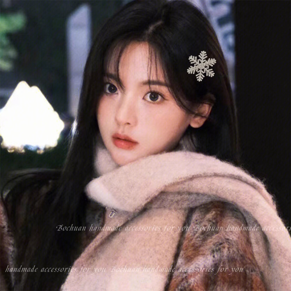 雪花系列丝绒发夹头饰无痕发卡bb夹洋气侧边碎发夹圣诞节新年发饰
