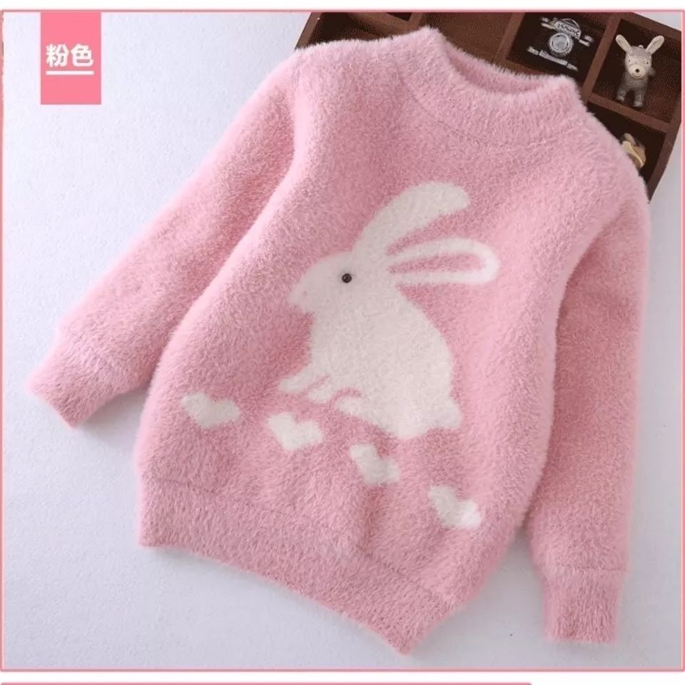 吗咔吧咔女童毛衣加厚秋冬新款宝宝中大童洋气保暖2023款打底针织