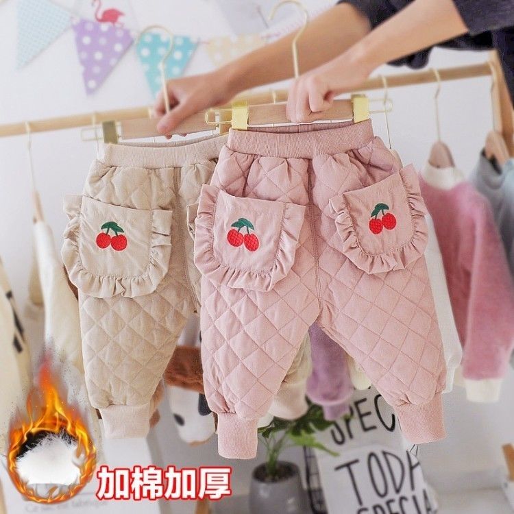 吗咔巴卡女宝宝棉裤夹棉加厚外穿秋冬装小婴儿大pp裤儿童1岁2女