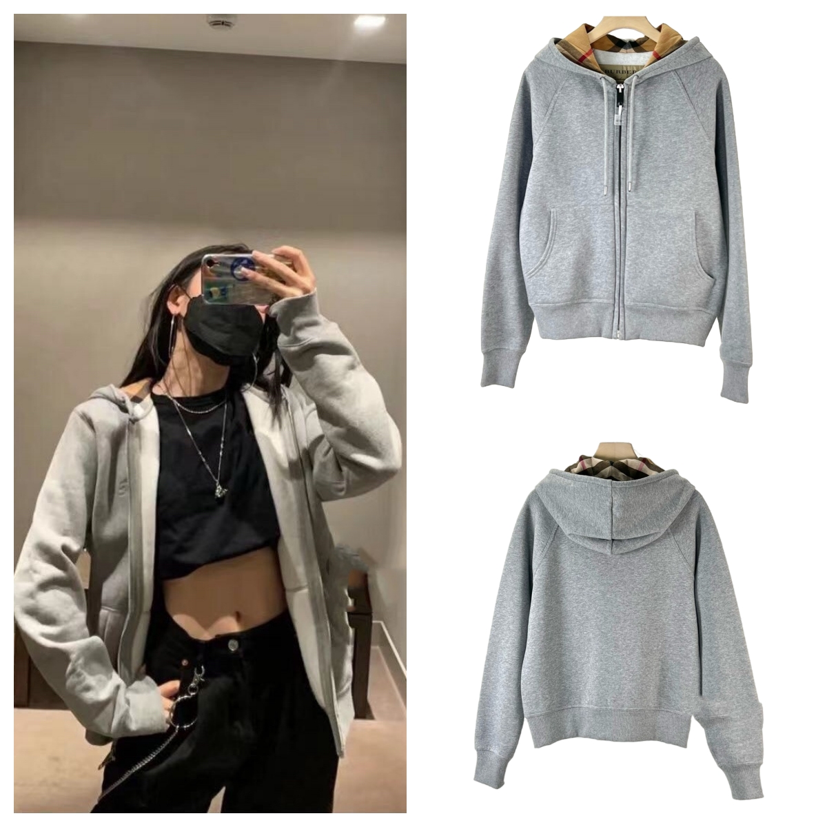 全新未使用 BURBERRY/博柏利 巴宝莉休闲灰色连帽拉链外套 0505