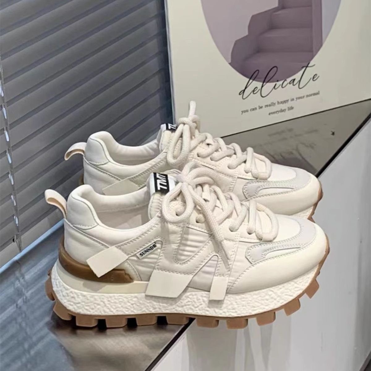 厚底增高老爹鞋女款2023秋季新款百搭休闲运动轻便舒适华夫阿甘鞋
