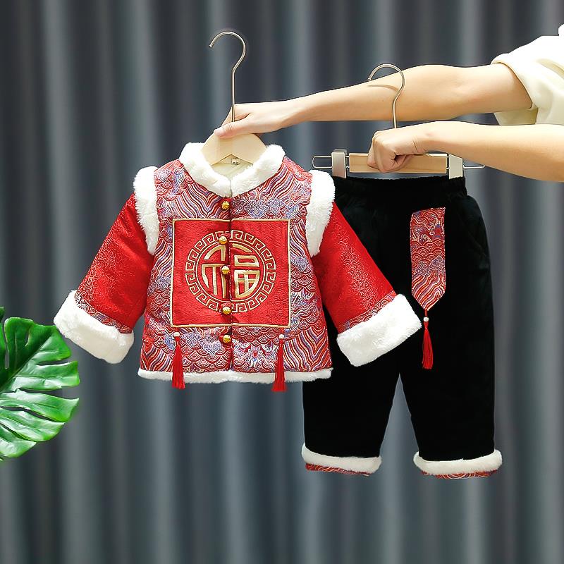 汉服男童拜年服冬装新年衣服儿童唐装国风周岁礼服宝宝喜庆过年服