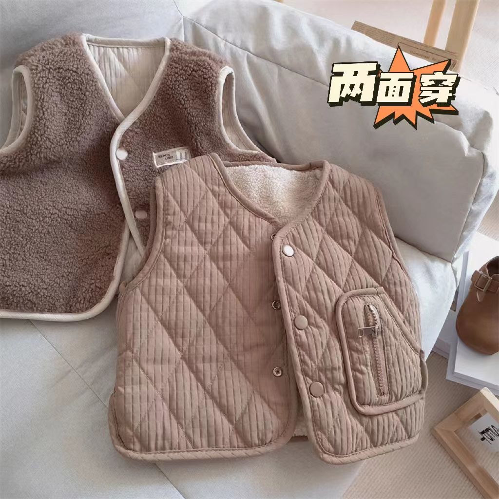 童装潮款Y儿童秋冬款加厚保暖坎肩男女童马甲韩版复古百搭羊羔绒