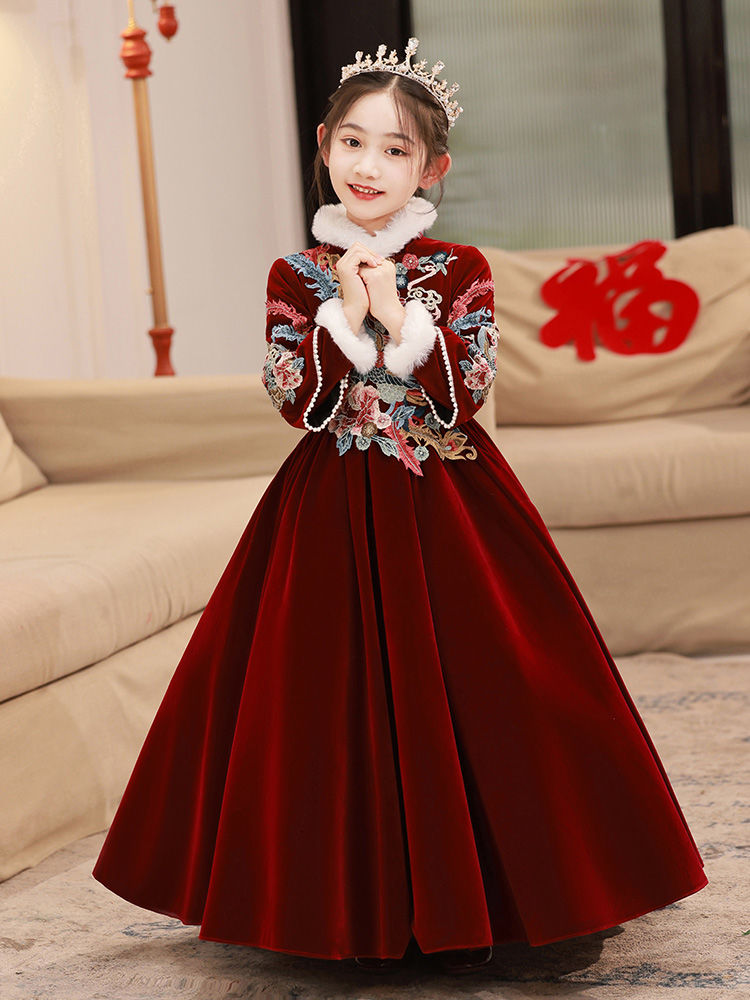 女童礼服生日公主裙冬季加棉儿童主持人花童婚礼小女孩钢琴演出服