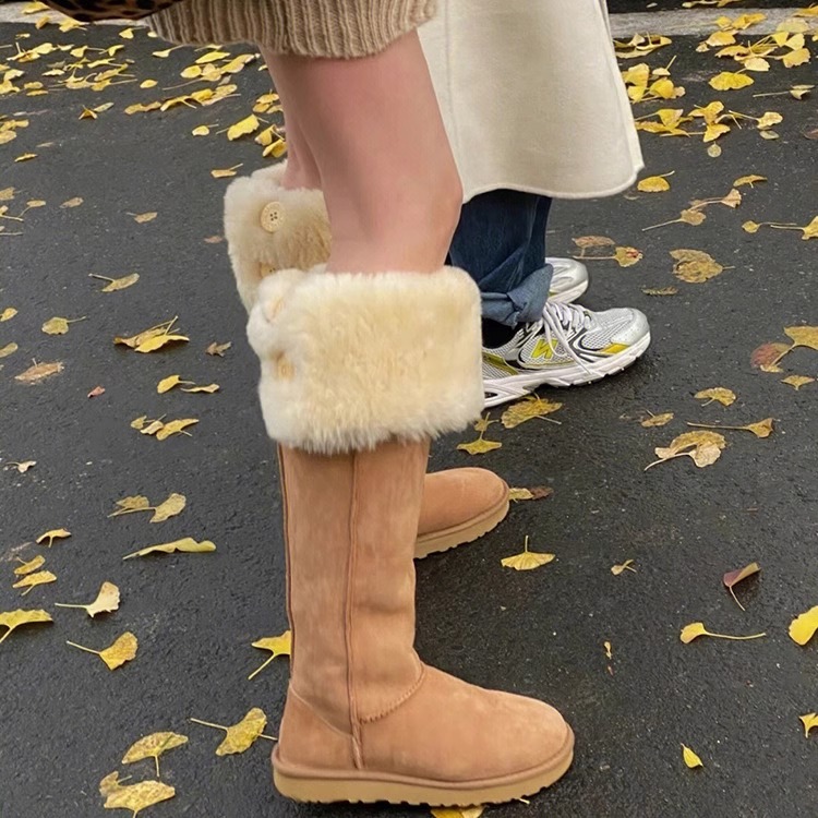 百丽纯爱毛毛鞋女毛口加绒棉鞋雪地靴女加厚高筒两穿过膝长筒靴