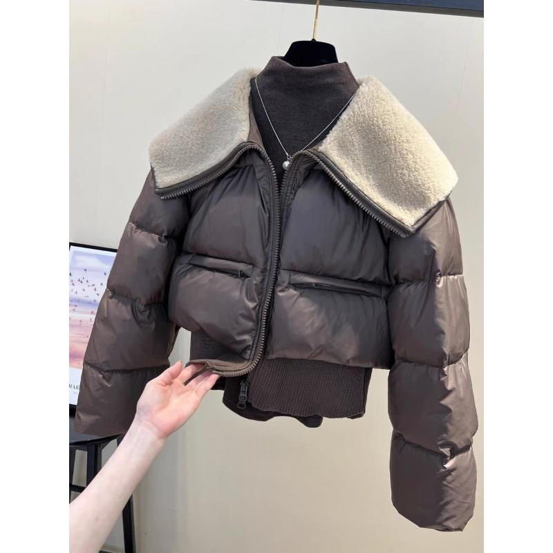 今年流行漂亮大翻领针织拼接白鸭绒羽绒服女加厚保暖短外套