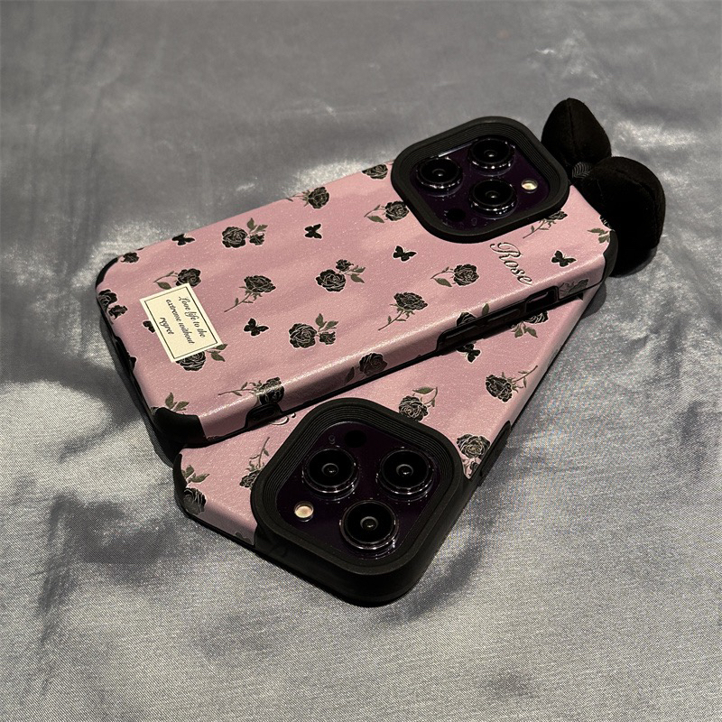 适用苹果15手机壳立体蝴蝶结玫瑰花iphone15promax新款14pro小众