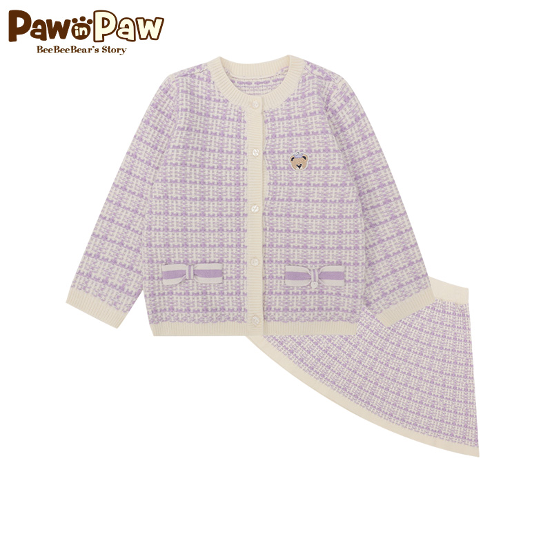 PawinPaw卡通小熊童装冬新款女宝宝毛织套装口袋PBCZC4T42K