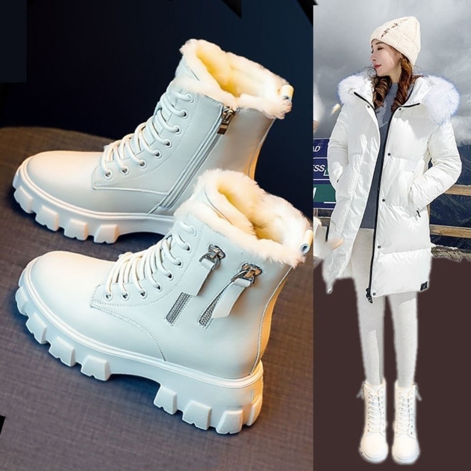 真软皮网红马丁靴女2023新款秋冬百搭加绒保暖英伦风厚底