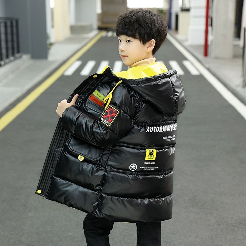 波司登免男童羽绒服2023新款亮面男孩加绒羽绒服中长款加厚儿童