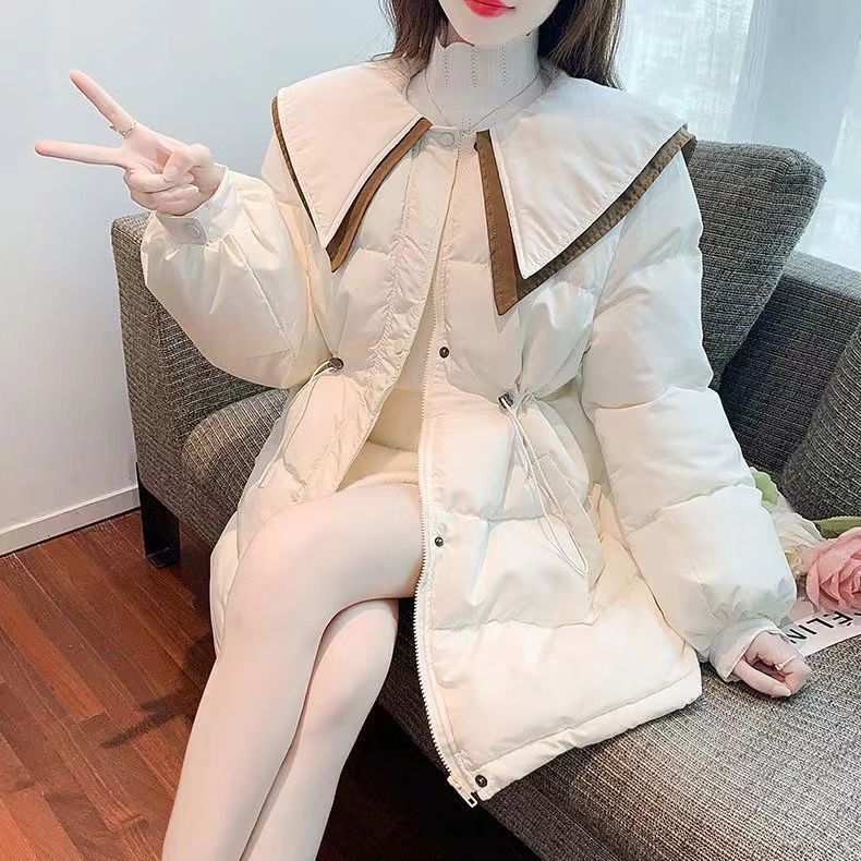 波司登海军领收腰羽绒羽绒服女冬季中长款2023年新款撞色加厚韩版