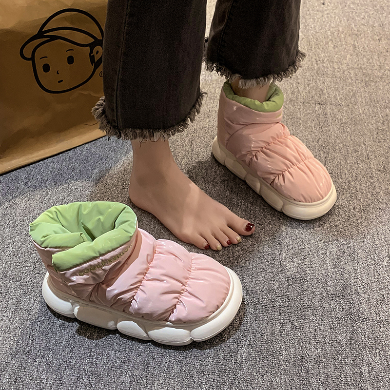 棉拖鞋女高帮包跟秋冬季加绒月子室内家居可外穿保暖厚底防滑棉鞋