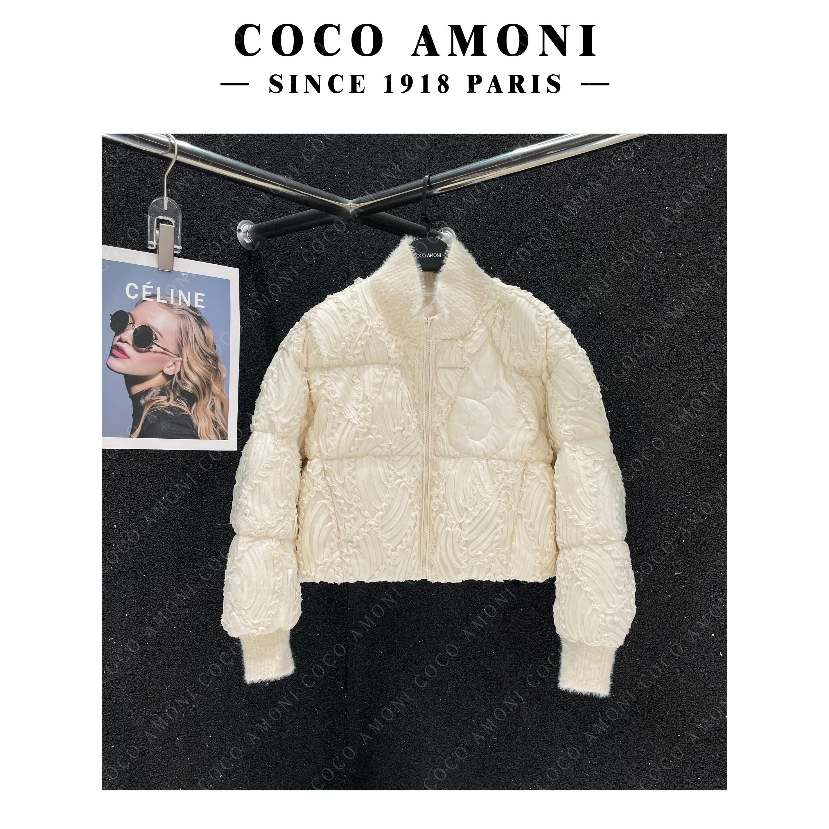 【YAN】小香风重工蕾丝拼接拉链款小个子设计感洋气保暖羽绒服YR046