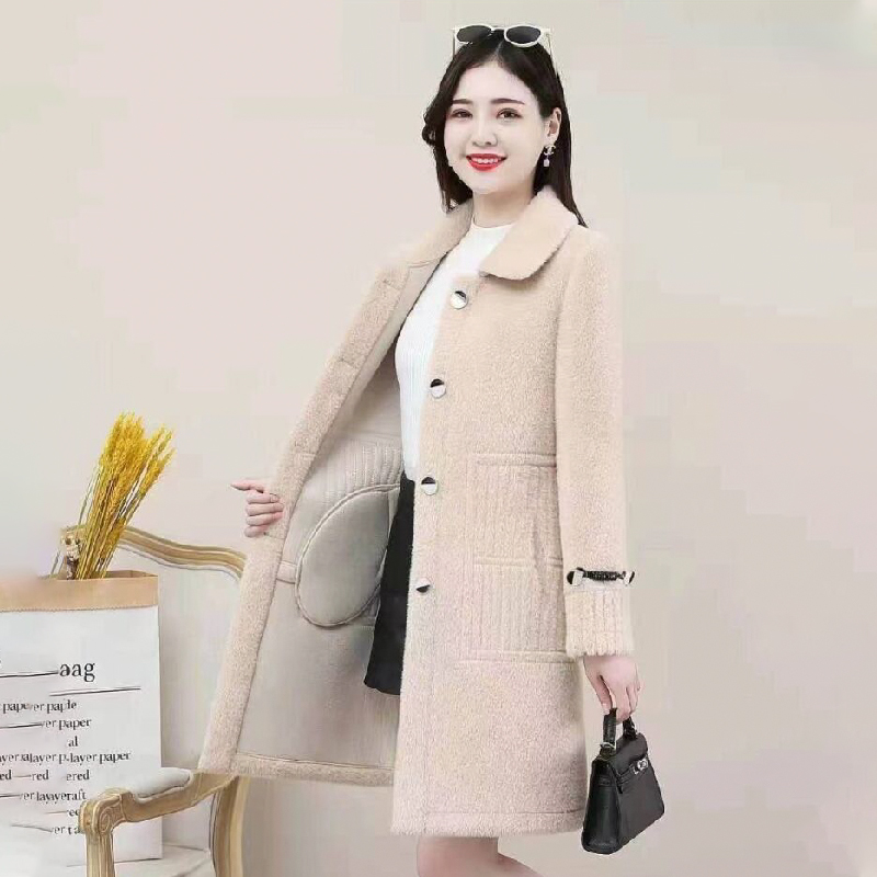 C1385冬装水貂绒外套加绒加厚中长款中老年人女洋气秋装大衣潮