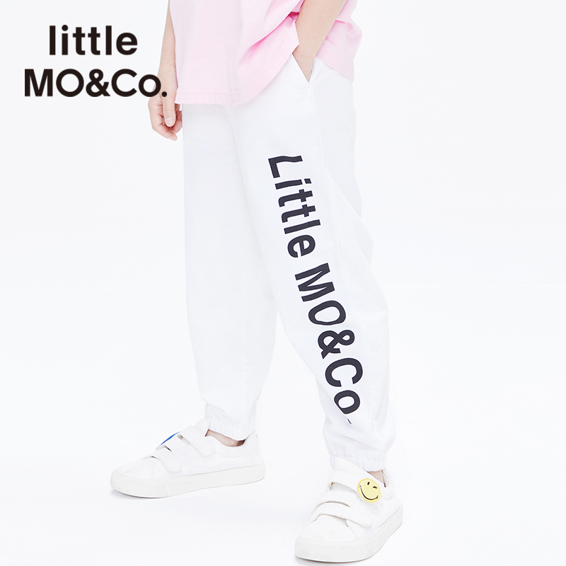 little moco童装休闲儿童薄运动长裤束脚logo印花卫裤#KBA2PAT013